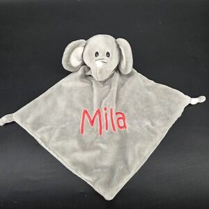 Grey Elephant Plush Security Blanket Lovey Personalized Mila Red Embroidery